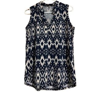 Carol Rose Women’s Navy and Cream Aztec Print Sleeveless Summer Top Sz-M